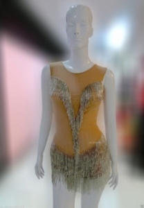M556 Silver Cher Inspired Bugle Beaded Showgirl Leotard Showgirl Dress