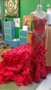 M564 Red Flower Crystal Princess Showgirl Gown Showgirl Dress