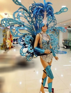 C058B Victoria Blue Angel Butterfly Showgirl Headdress Showgirl Shoulder Pieces Costume Set