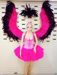 C097 Pink Angel Showgirl Dress Goddess Headdress Angel Wings Costume Set