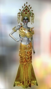 G045I Gold Thai Asian Princess Showgirl Headdress Gown Costume Set