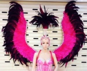 C097 Pink Angel Showgirl Dress Goddess Headdress Angel Wings