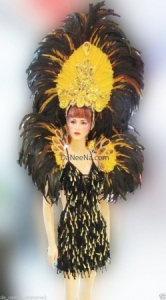 C109 Queen of Night Angel Crystal Feather Showgirl Dress Goddess Headdress Costume Set
