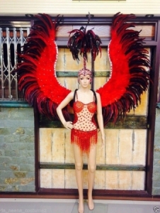 C105 Red Angel Victoria Secret Ostrich Showgirl Leotard Showgirl Bodysuit Showgirl Headdress Angel Wings