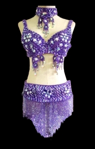 T029B Hawaiii Belly Dancing Beaded Showgirl Bra Skirt Costume Set