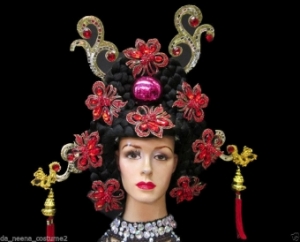 H148 Chinese China Geisha Japanese Rose Flower Showgirl Headdress
