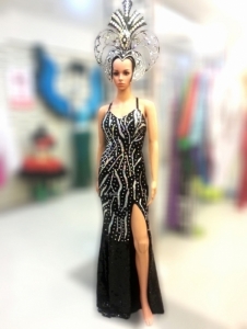 C673 Black Seaweed Princess Crystal Costume set