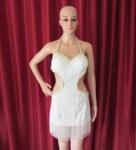 R36 White Heart Lady Showgirl Dress S