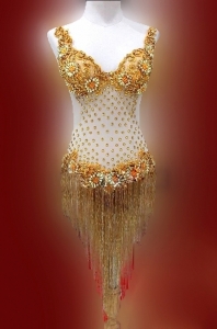 M6788 Dancing with the Star Sequin Dance Bugle Beaded Showgirl Bodysuit Showgirl Dress