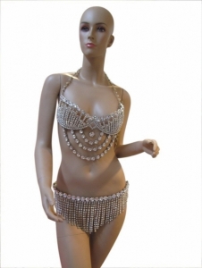 J696 Crystal Diamante Rhinestone Showgirl Bra Belt Skirt