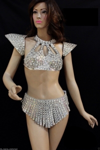 C026T Robot Showgirl Bra Skirt Costume