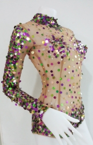 L740 Colorful Burlesque Nude Showgirl Leotard Showgirl Bodysuit