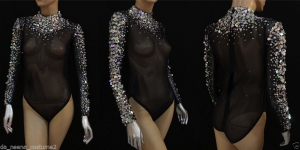 L037 Crystal Nude Showgirl Leotard Showgirl Bodysuit
