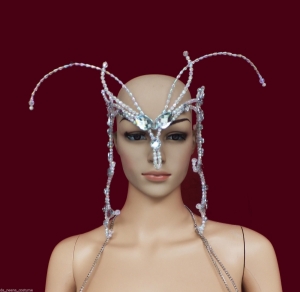 H020f Queen Crown Showgirl Vegas Cabaret Drag Burlesque Dance Crystal Mask