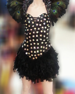 M809 Black Peacock Crystal Pageant Dress