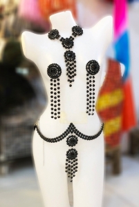 BRA9 Stripper Bra Belt Rhinestone Diamante Burlesque Costume Set