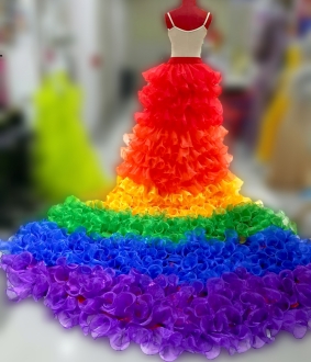 S937 Superstar Girl Gay Pride Rainbow Princess Long Tail Skirt Bustle