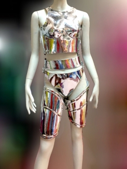 Da NeeNa M595C Robot Roman Armor Lady Gaga Costume Men Woman Mirror Corset XS-L