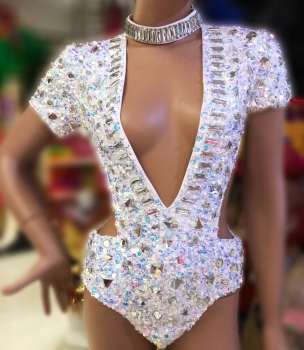 Details about   DaNeeNa M885 Crystal Flower Cher Vegas Burlesque Showgirl Leotard Bodysuit XS-XL 