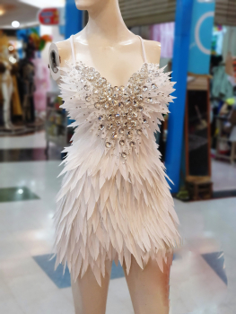 M922 Elegant Pageant Crystal Feather Dress XS-XL
